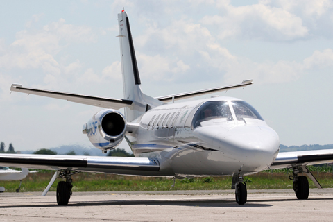 A significantly older, but none the less interesting, Citation II was in the static display (seen here taxiing in after a positioning flight on the second show day)