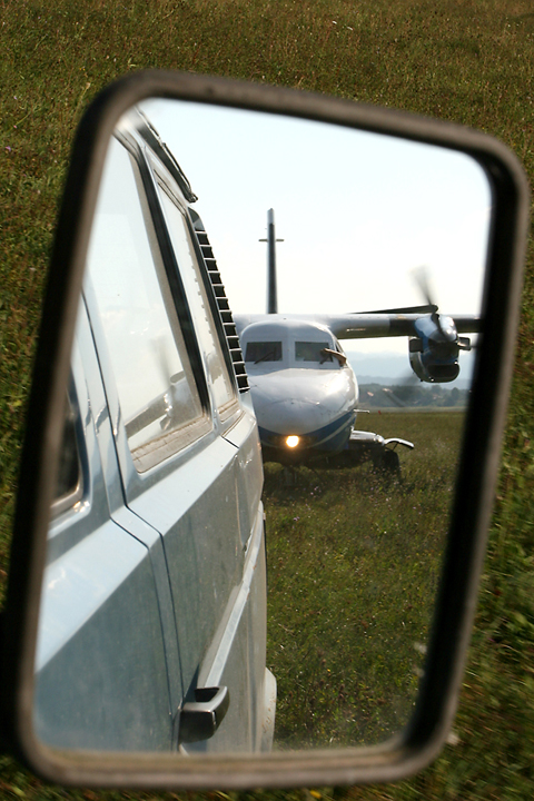 Speed limit enforced by aircraft :D. Playing the Follow Me van as we guide the Slovak crew around the field in our beat up 1980s VW Transporter