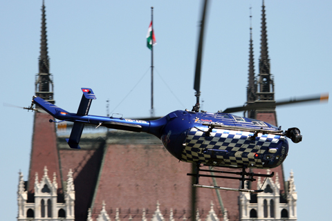 Possibly having more fun than the race participants themselves was this media Bo.105CBS. Operated by Red Bull but owned by Skymedia from Switzerland, this helicopter - equipped with a Cineflex V14 HD turret cam - was tasked with providing real-time upclose video footage of the race