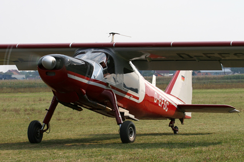 Rolling back home. One of the Do-27's interesting features is the tight cowling and bulging canopy sides that allow forward visibility to be maintained on the ground despite the high nose (avoiding the need to do excessive S turns which are a pain on an aircraft with a freely castoring rear wheel)