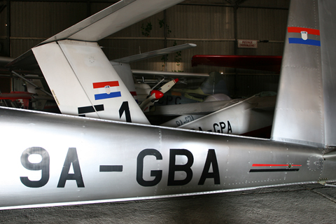 The Maze. Crowded to the point of bursting, the hangar is mainly home to Lučko's glider fleet. GBA is instantly recognisable as a Blanik, while GPA in the back is less easily identifiable as the field's second Pilatus B4. Out back with have 9A-GJA, the SZD Jantar mentioned in the previous post