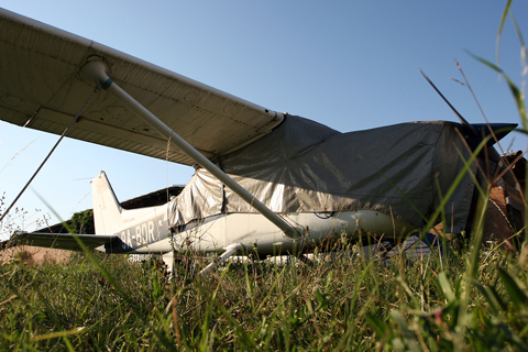 Shot about two months earlier, 9A-BDR - a Reims F172M or N - was a forlorn sight, tucked away in the corner of the apron. With a Certificate of Airworthiness expired in 2003., this poor thing hadn't moved from this spot in ages