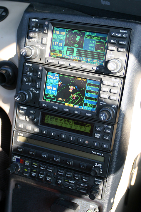 Unlike the G1000, the Entegra does not have comms and nav radios integrated into the system. Hence, two Garmin GNS 430 units provide the interface with the system, though which you can also load the flight plan to be followed using GPS. Below it is a juicy Mode S transponder, with an autopilot and audio selector panel situated below