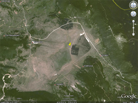 A Google Earth view of Bijelo polje. The location of the runway is "pinned down", though nothing will be visible in this dated shot :)