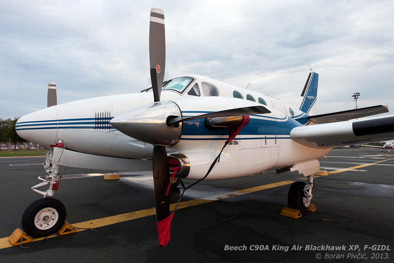 A machine that's as close as it can be to the ideal business turboprop . The only fully certified (and Beech-endorsed) King Air modification, the Blackhawk series conversion visually differ little from the standard models - but "under the hood", things are quite different. The top of the line choice for the model 90, the XP135A conversion includes the replacement of the standard 550 HP PT6A-21 engines with more modern 750 HP PT6A-135As. In addition to the drastically increased torque - which does wonders in the climb - the new engines predictably also increase cruise speed, boosting it from 403 to 503 km/h for the C90A .