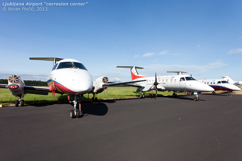 Quite far from their (former) base in Russia, these three Altant-Soyuz Brasilias wait out their uncertain future.