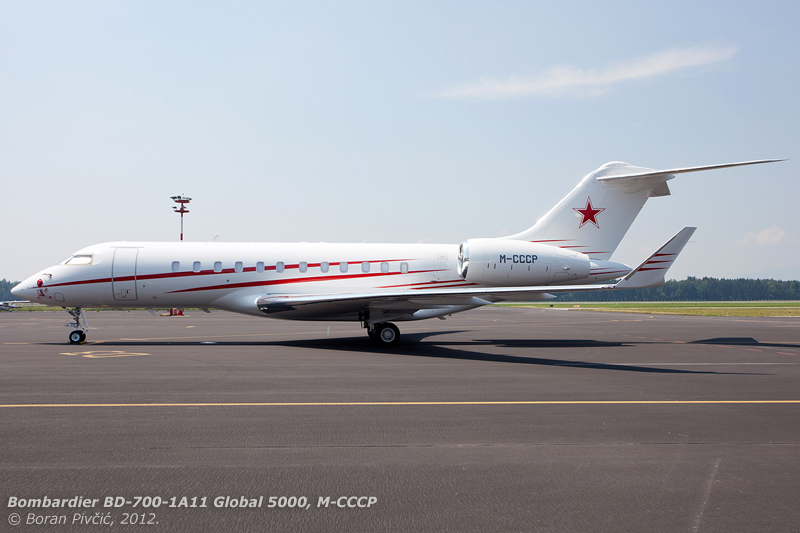 Despite the Isle of Man registration prefix, it is not all that hard to figure out the origin of this imposing Global parked on Ljubljana Airport's GA Apron . Just when a man thinks that he'd seen his fair share of bizjet paint schemes, the Russians go and surprise him :)).