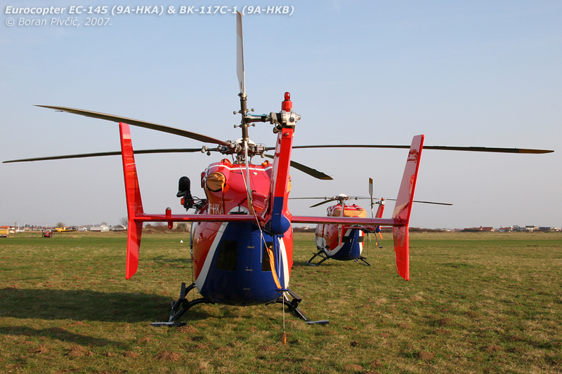 The fleet lounging around at Lučko. Even from this angle, subtle visual cues that differentiate the BK-117 from the EC-145 can easily be spotted