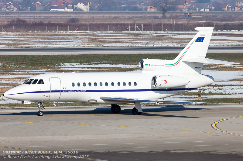 The aforementioned Italian Falcon taxiing towards the GA apron. Given that Zagreb's apron is not all that commodious - and space was needed for all the scheduled flights - the inauguration visitors were scattered all over the place, with some on the GA apron, some on the cargo/widebody positions - and one even on the Croatian government apron...